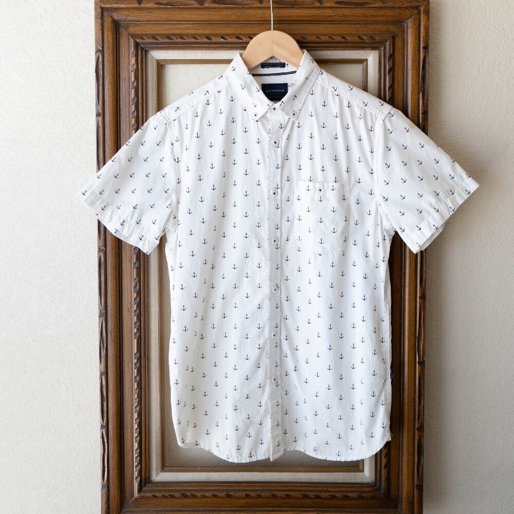 Cactus Man Ricky Singh Men’s Sz Small Anchor Print 100% Cotton Button Down Shirt
